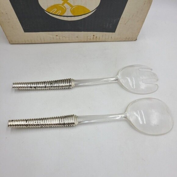 Vintage Mid Century Thermo-Temp 3 Piece Salad Set 12" Bowl Utensils Fiberglass - Picture 6 of 10